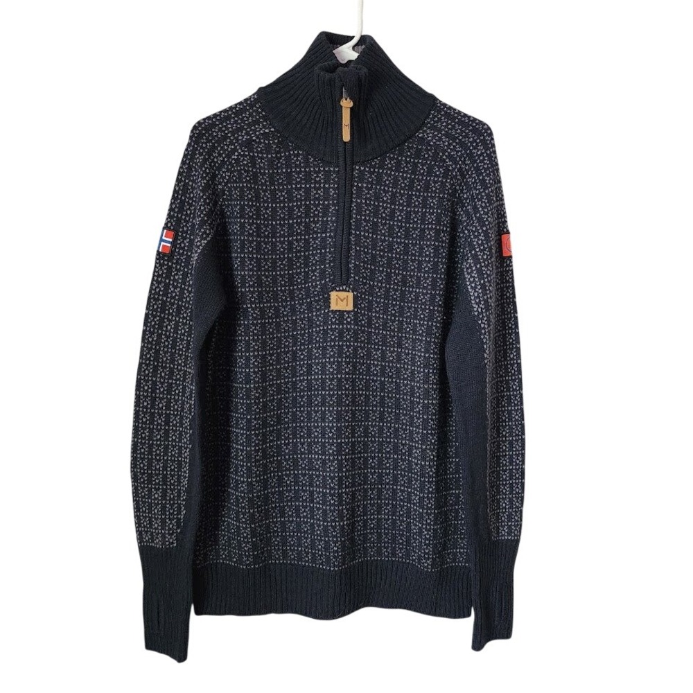 LARS MONSEN Norway Wool Blend 1/4 Zip Sweater Nordic Pattern Mens Small